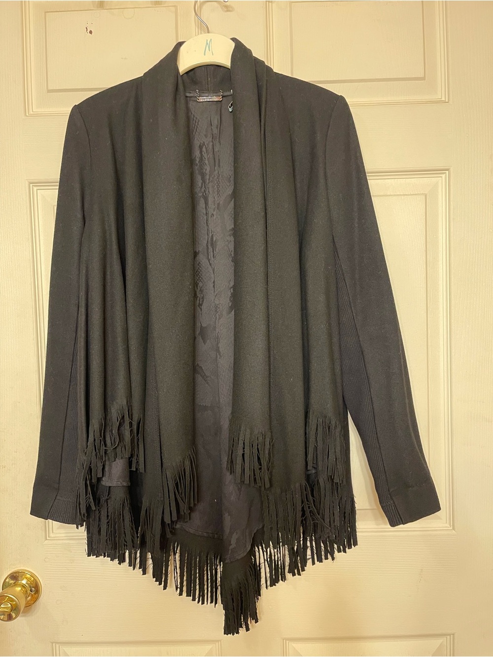 Guess by Marciano Black Fringe Open Front Cardigan